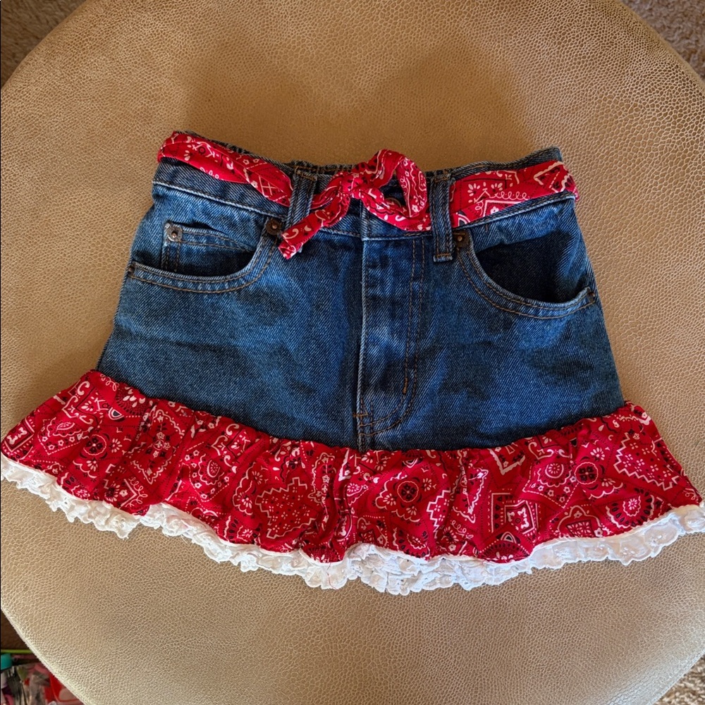 kiddie Korral Red Bandana Denim Mini Skirt Girls Size 5